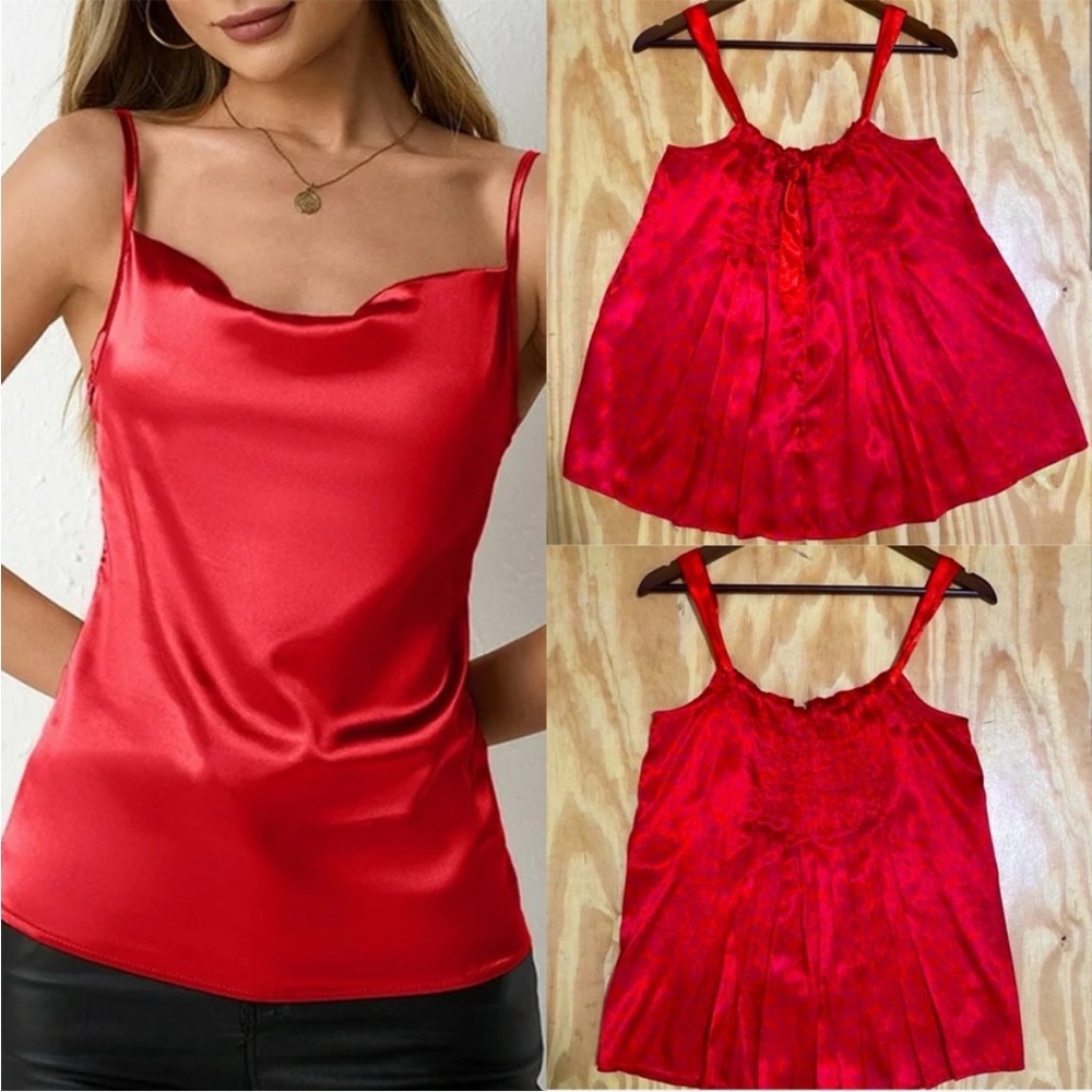 H&M Self Tie Cheetah Print Red Cami